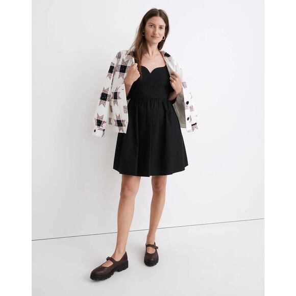 Madewell Black Poplin Puff-Sleeve Sweetheart Neckline Mini Dress size 4 - Picture 9 of 16